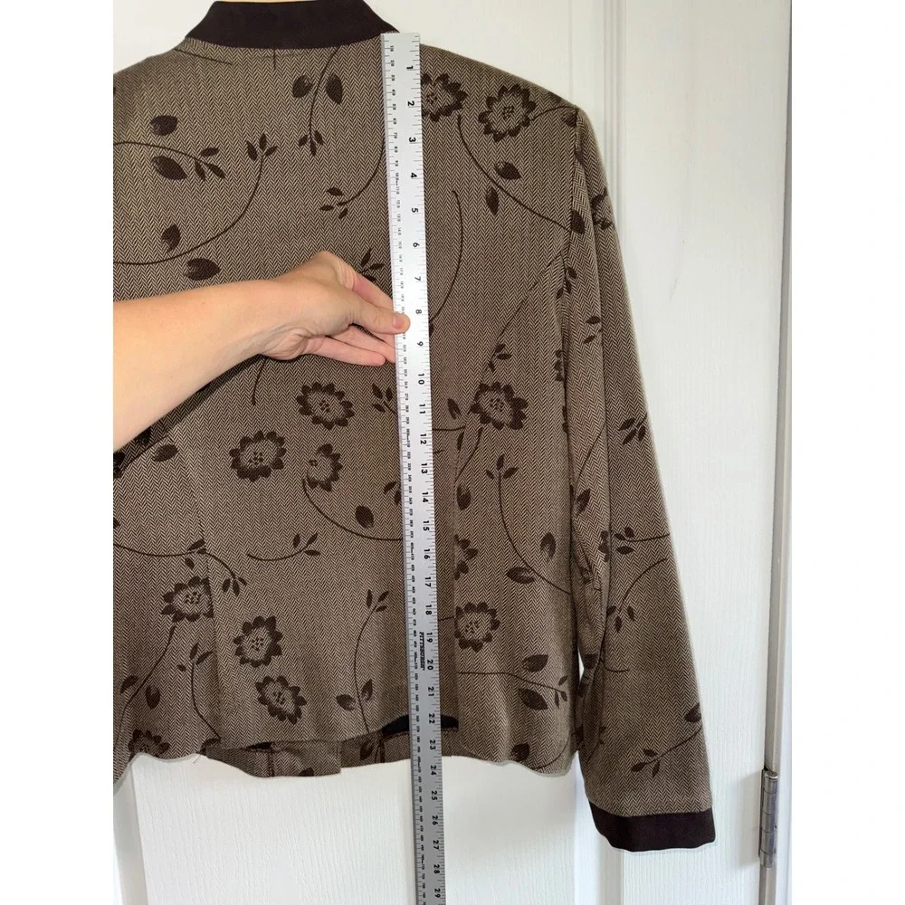 Vintage Sag Harbor Herringbone Floral Jacket Size 10 Brown Cottagecore BlazerVTG